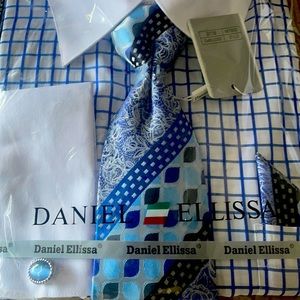 Daniel Ellissa Dress shirt blue size 3XL matching cufflinks